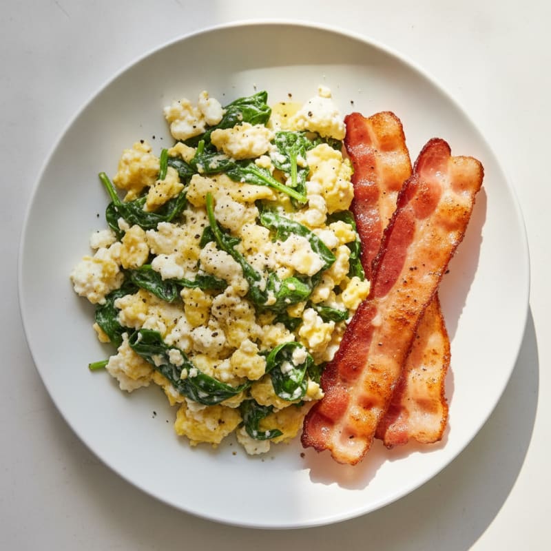 Cottage Cheese Scramble with Spinach and Turkey Bacon