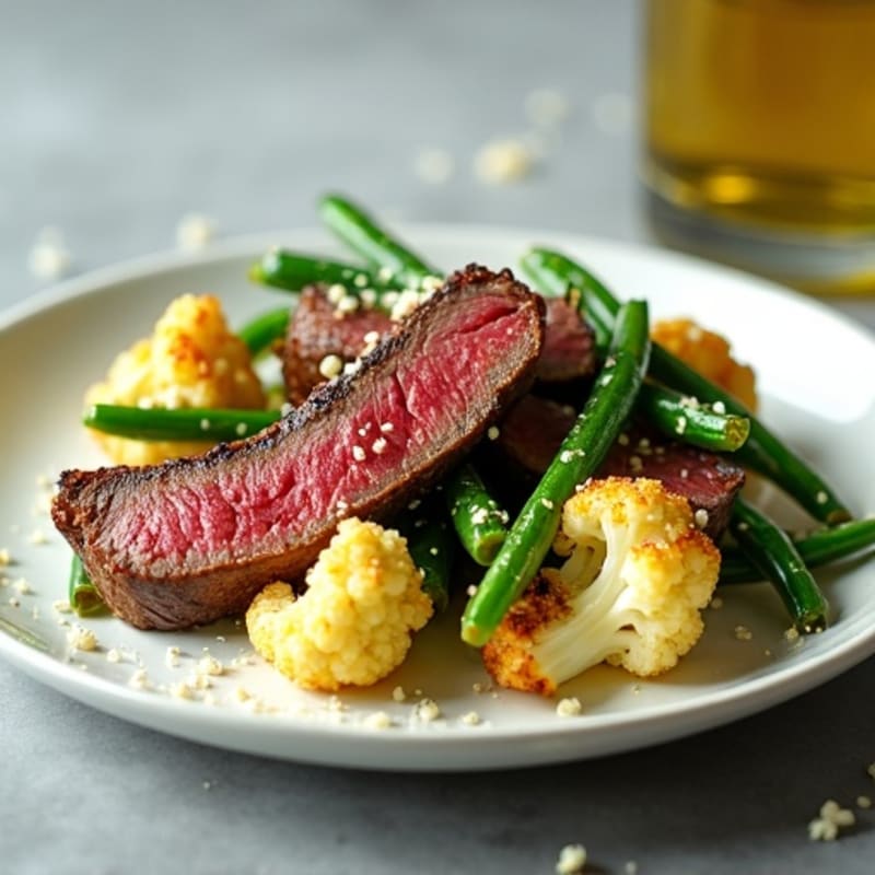 Seared Lean Beef Strips with Roasted Cauliflower and Green Beans
