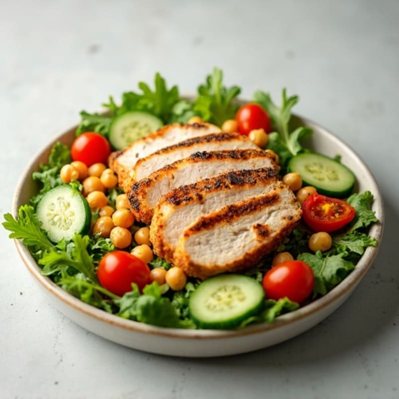 Grilled Turkey Breast Salad with Chickpeas and Cherry Tomatoes