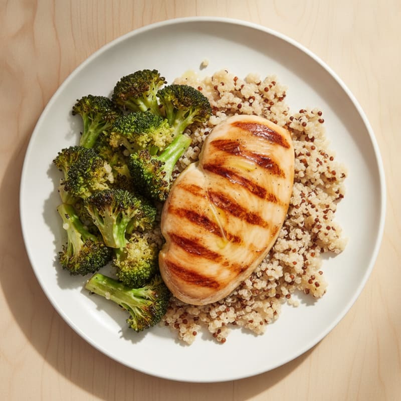 Grilled Chicken Breast with Quinoa and Roasted Broccoli