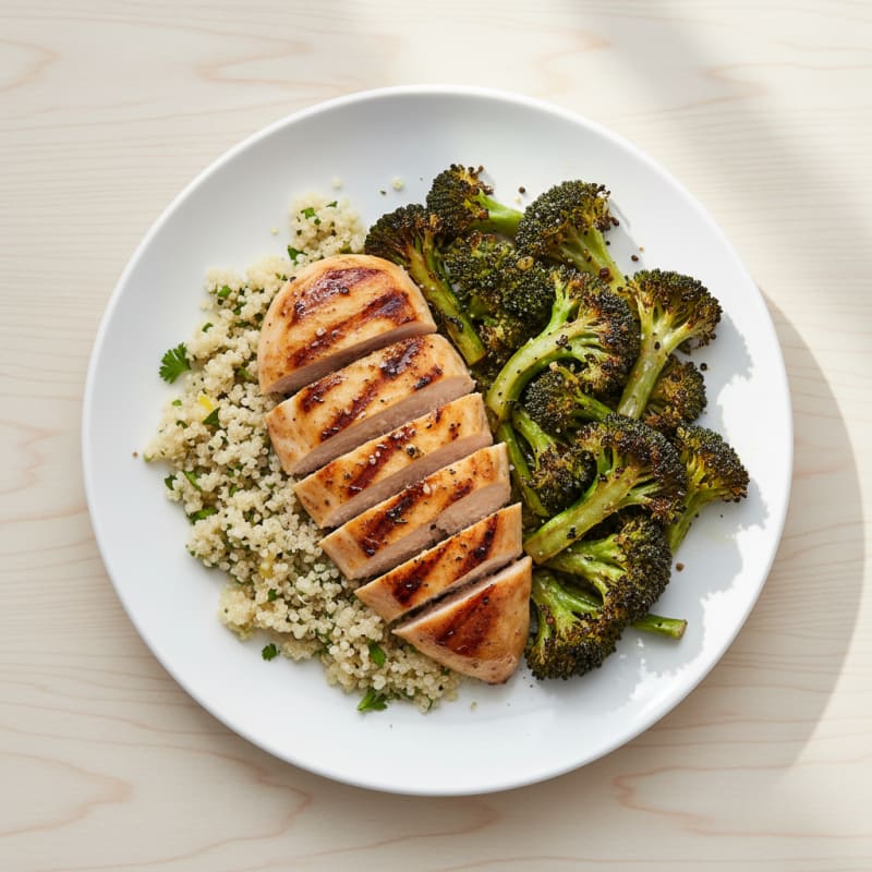 Grilled Chicken Breast with Quinoa and Roasted Broccoli