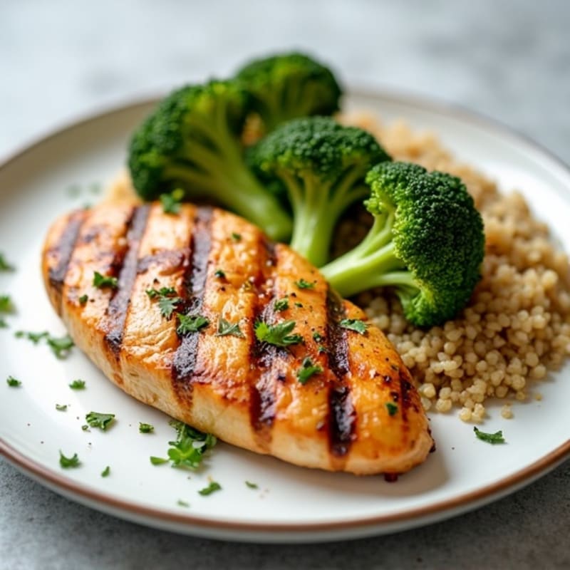 Grilled Chicken Breast with Roasted Broccoli and Quinoa