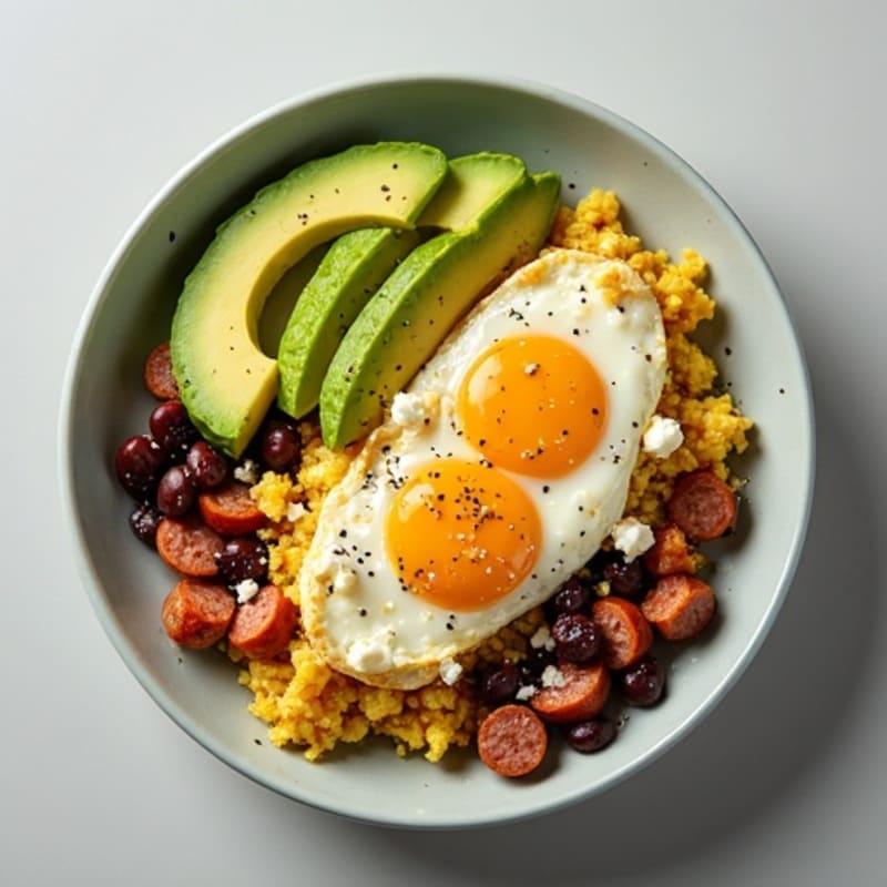 Hearty Egg and Black Bean Scramble with Fresh Avocado