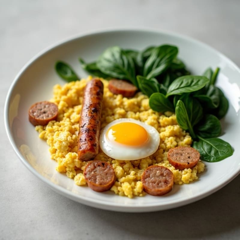 Cottage Cheese Scramble with Turkey Sausage and Spinach