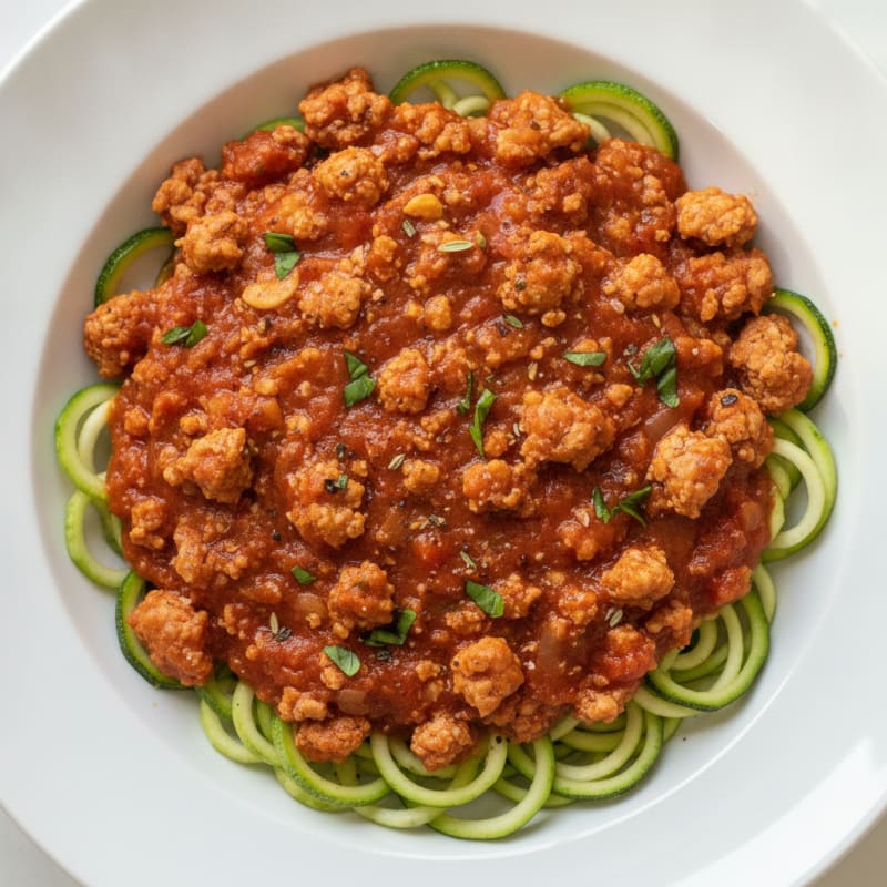 Ground Turkey Marinara with Fresh Basil over Zoodles