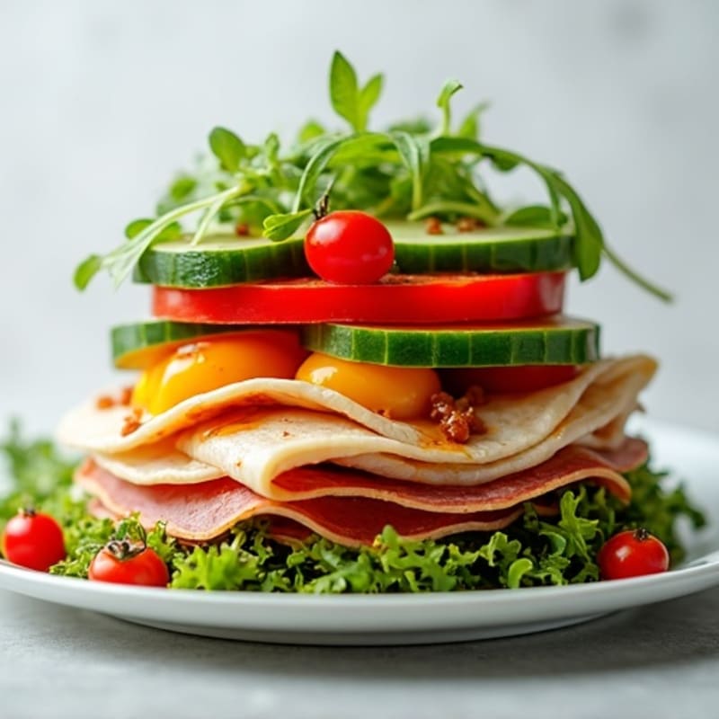 Lean Turkey-Prosciutto Stack with Fresh Mediterranean Vegetables