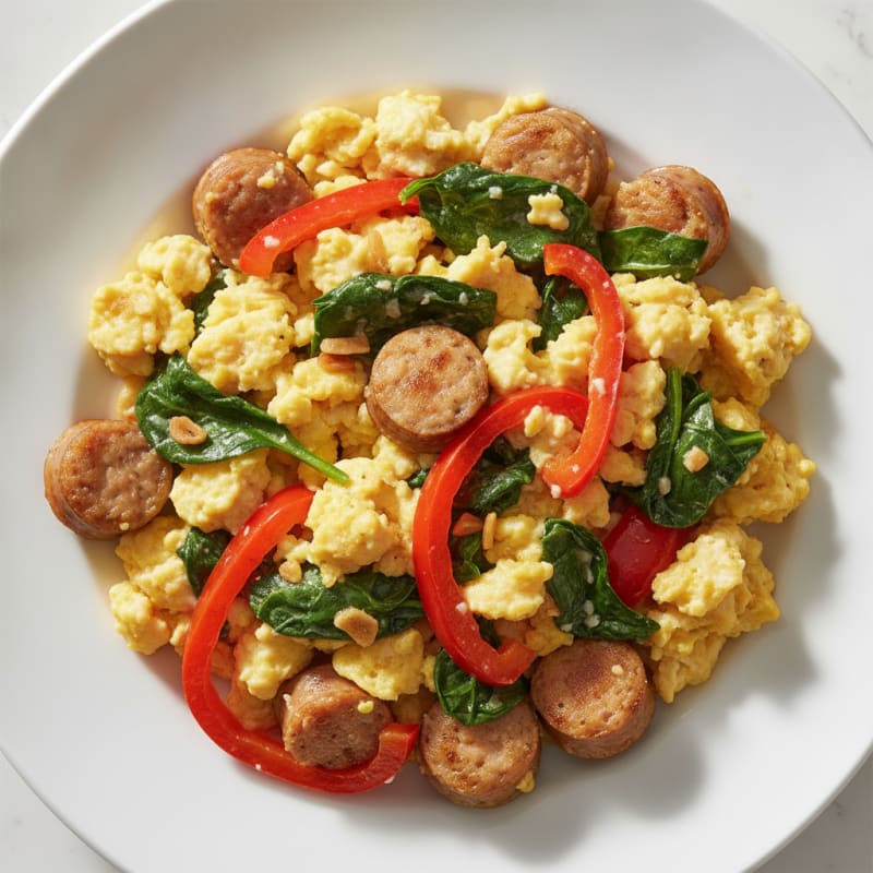 Chicken Sausage and Spinach Egg Scramble