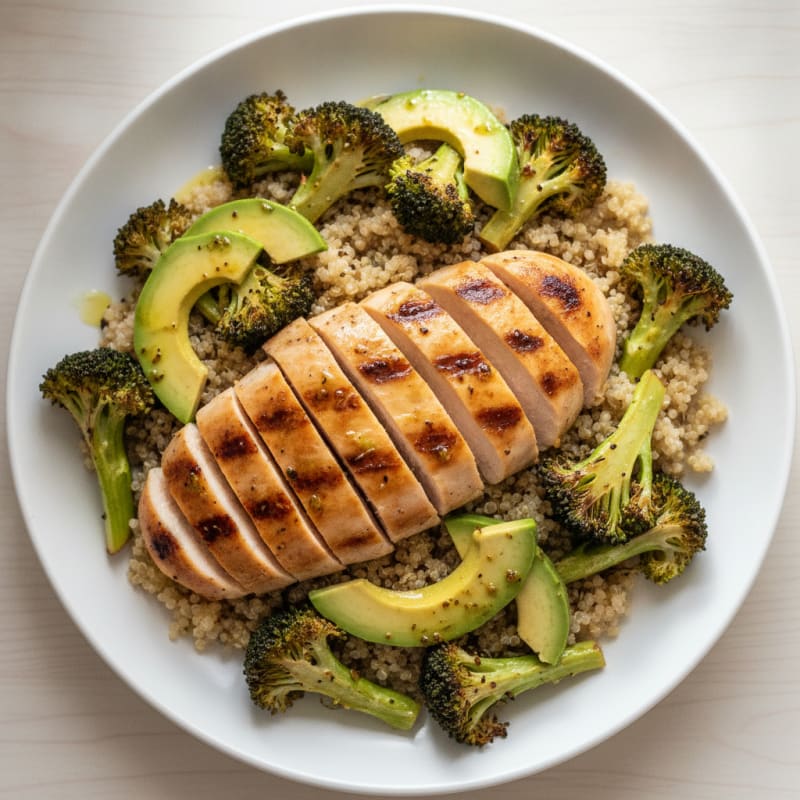 Grilled Chicken Breast with Quinoa and Roasted Broccoli