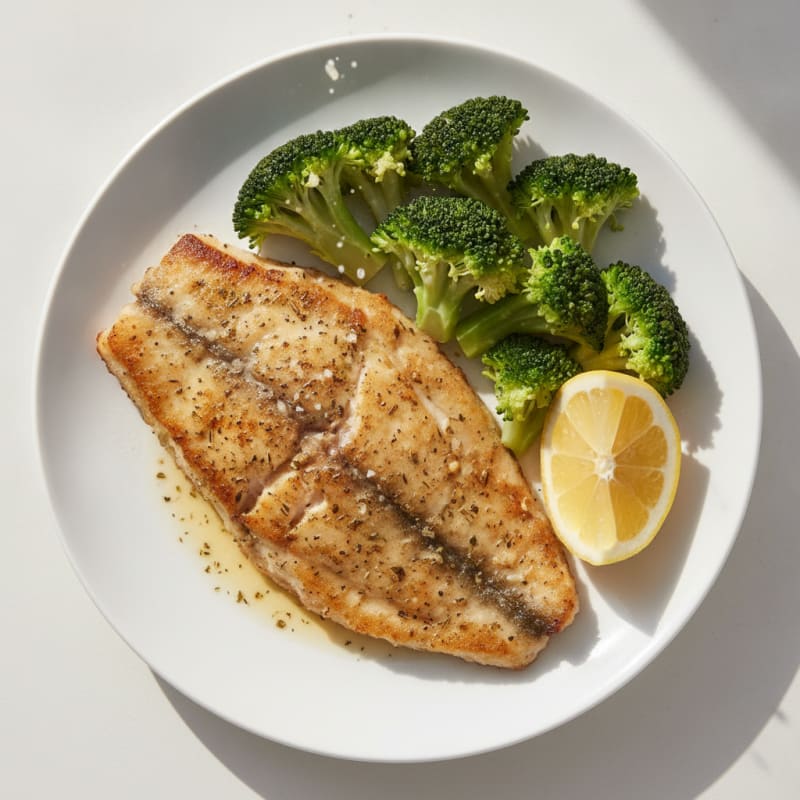 Seared Tilapia with Steamed Broccoli and Lemon