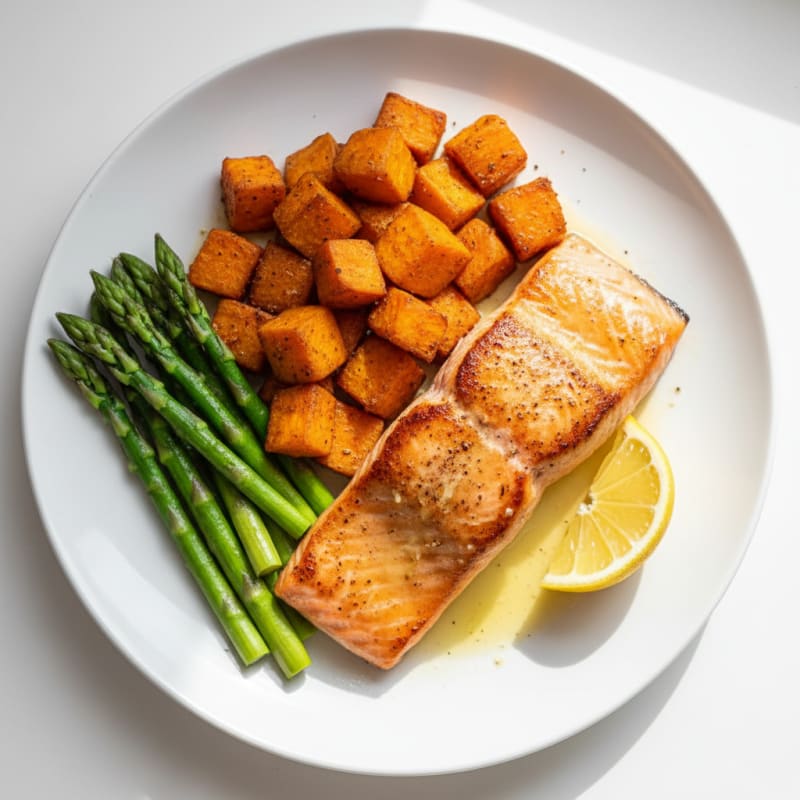 Seared Salmon Fillet with Roasted Sweet Potatoes