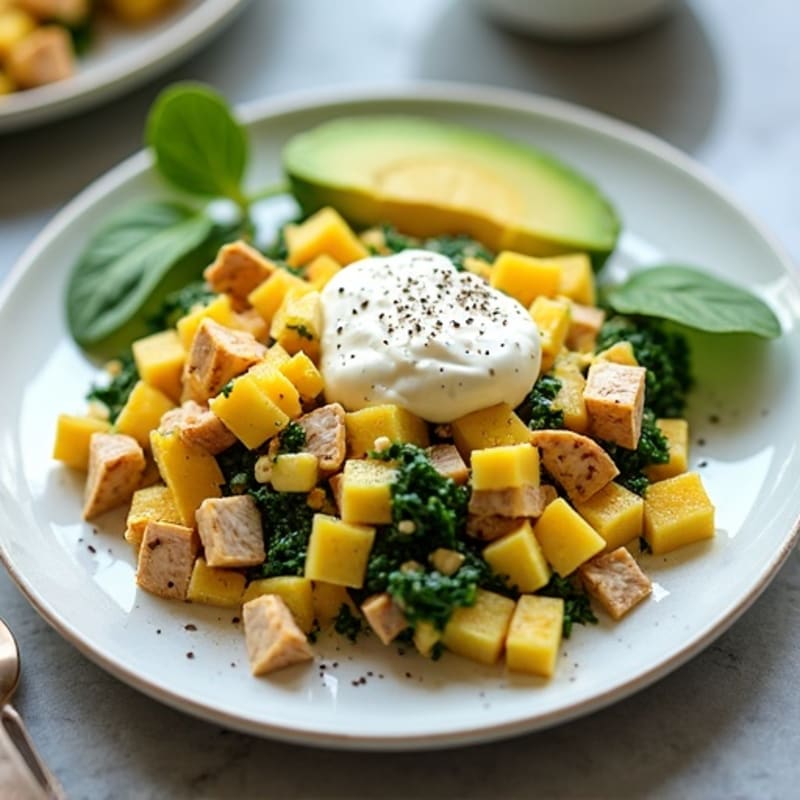 Egg White and Turkey Spinach Scramble with Cottage Cheese