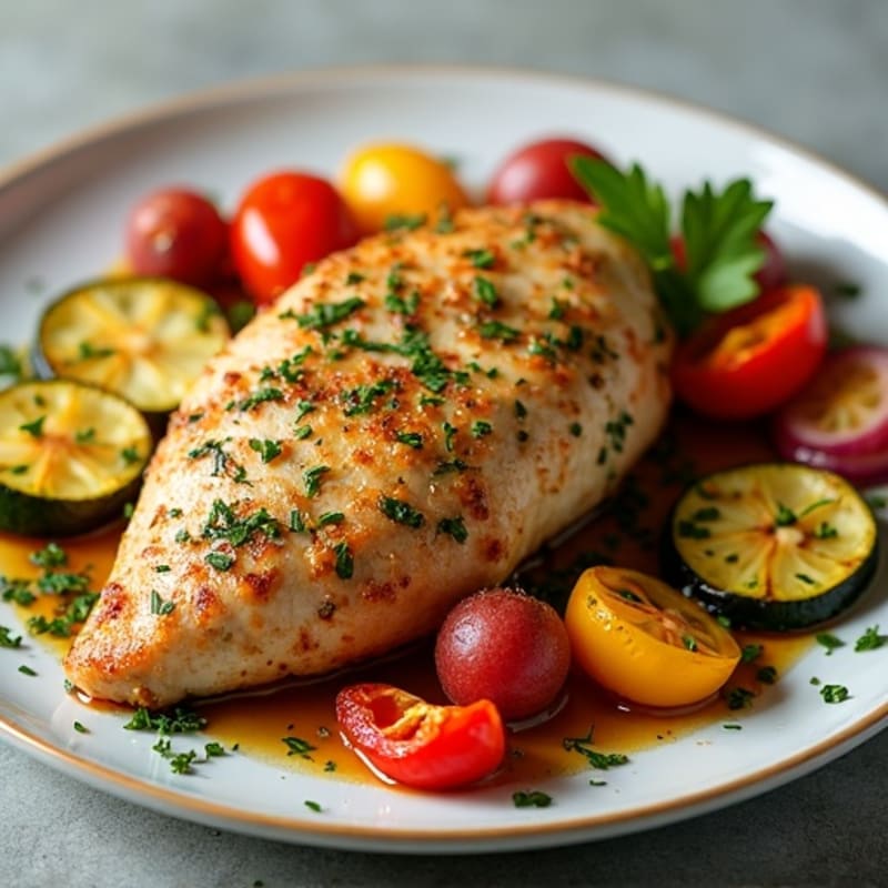 Herb-Crusted Pan Seared Chicken with Roasted Vegetables
