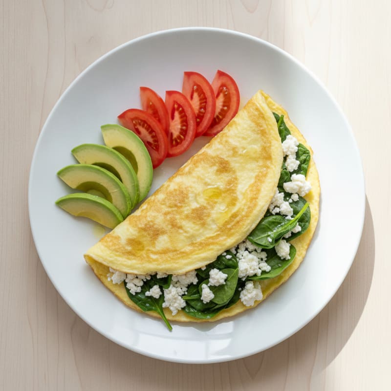 Egg White Spinach Omelette with Cottage Cheese and Tomato
