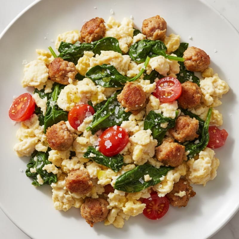 Scrambled Egg Whites with Turkey Sausage and Spinach