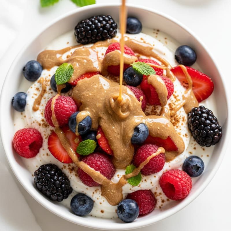 Creamy Greek Yogurt Parfait with Mixed Berries and Almond Butter