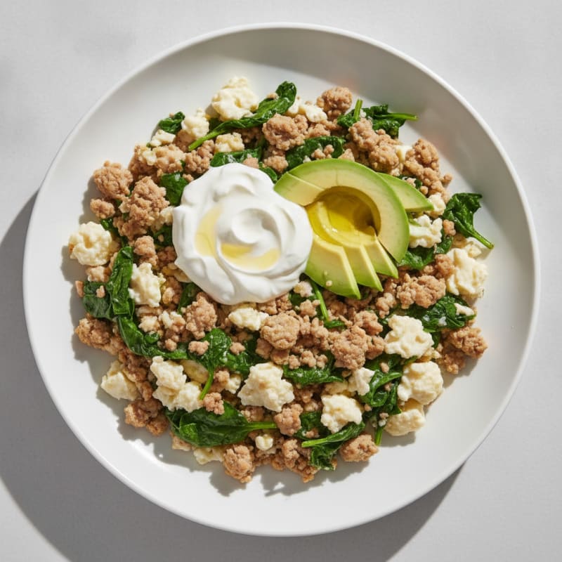 Egg White and Turkey Spinach Scramble with Greek Yogurt