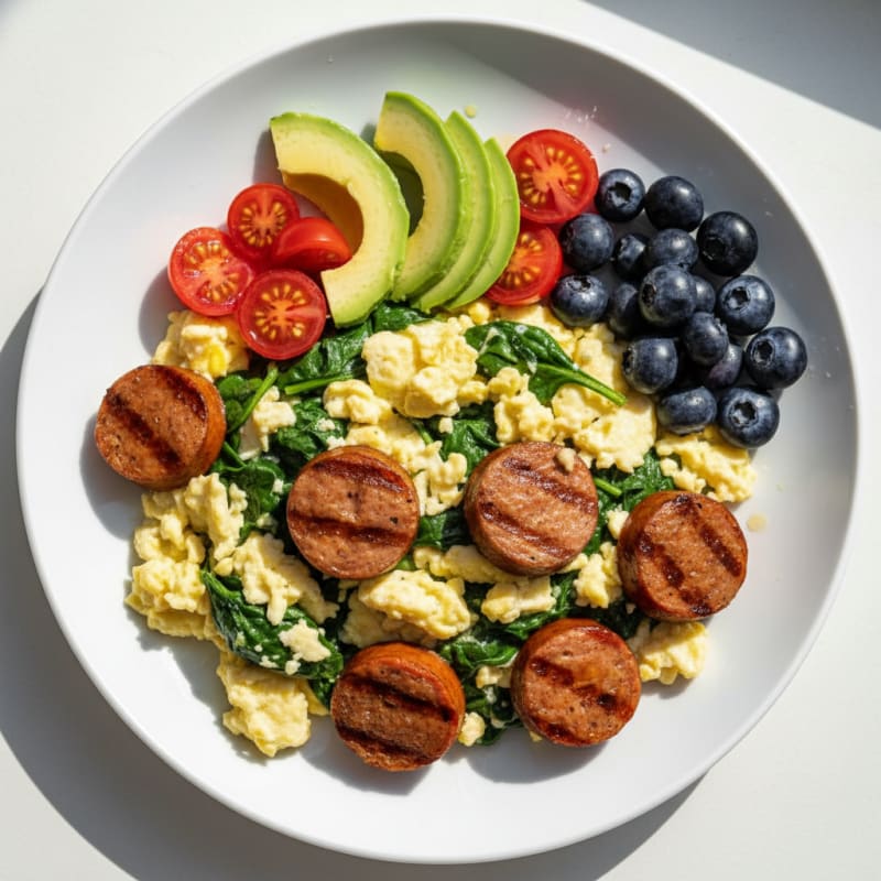 Egg White Scramble with Spinach and Grilled Turkey Sausage