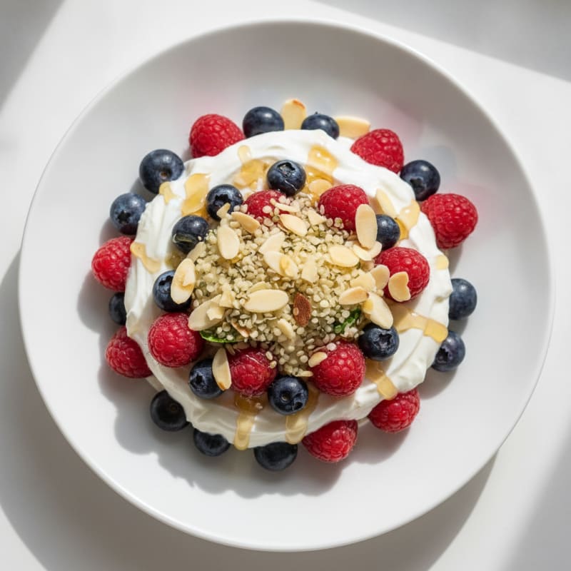 Greek Yogurt Parfait with Mixed Berries and Almonds