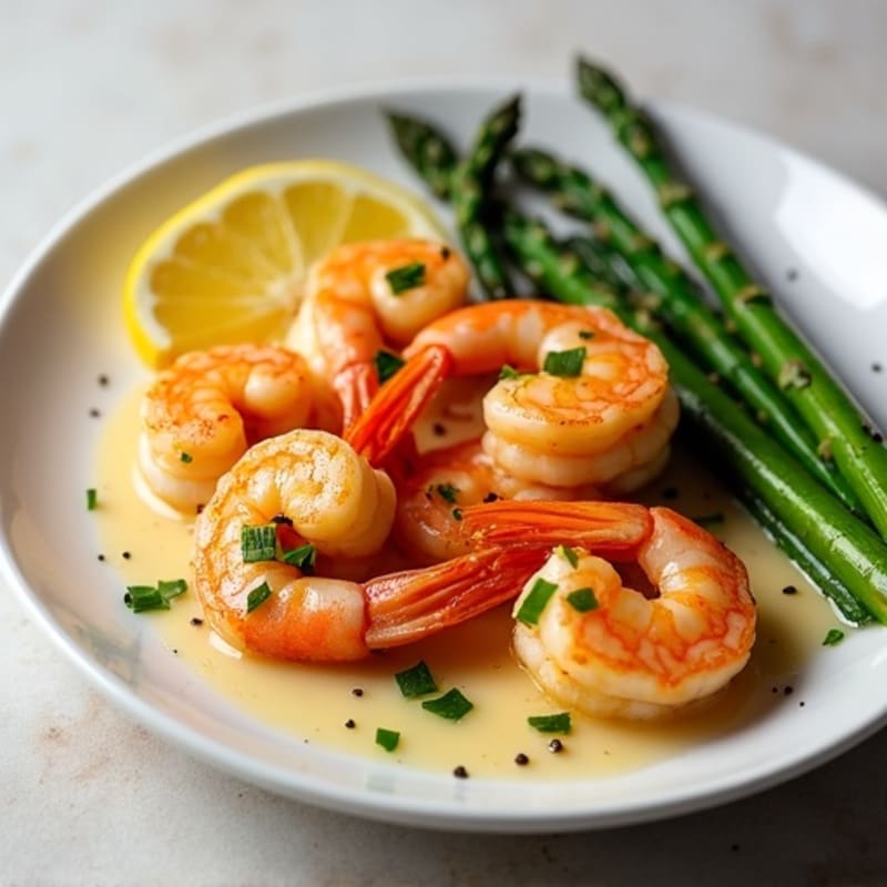 Lemon Garlic Pan-Seared Shrimp with Roasted Asparagus