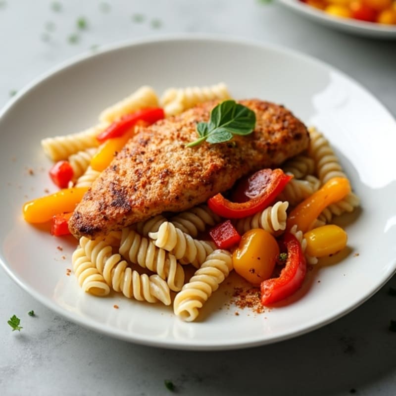 Spicy Cajun Chicken with Creamy Whole Wheat Pasta and Roasted Bell Peppers