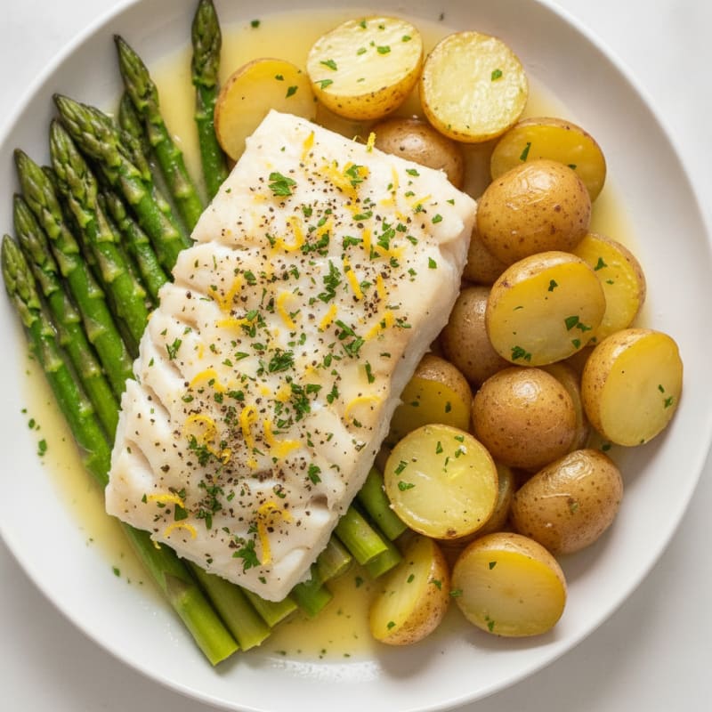 Lemon Herb Baked Cod with Asparagus