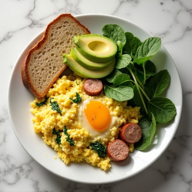 Egg White and Turkey Sausage Scramble with Spinach