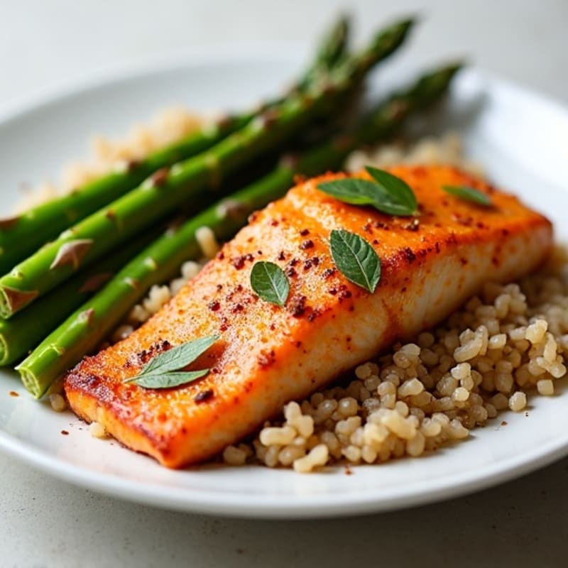 Spicy Blackened Catfish with Roasted Asparagus and Brown Rice