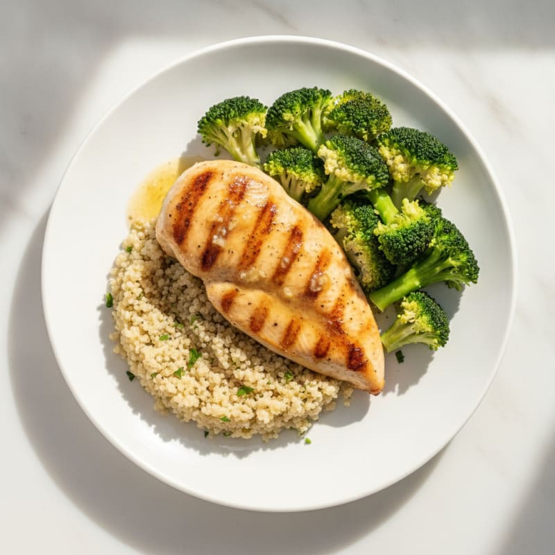 Grilled Chicken Breast with Quinoa and Steamed Broccoli