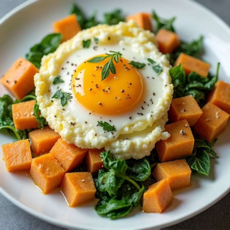 Fluffy Sweet Potato and Spinach Egg Scramble
