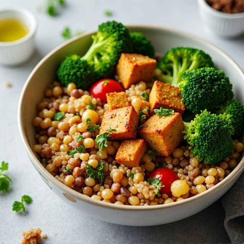 Crispy Lentil and Quinoa Power Bowl with Roasted Broccoli