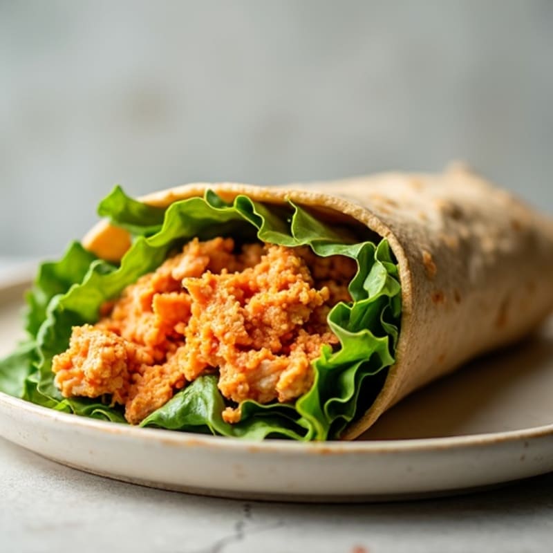 Shredded Buffalo Chicken Wrap with Crunchy Greens