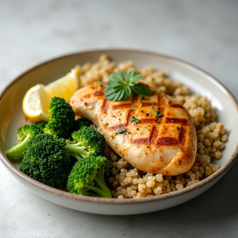 Grilled Chicken Breast with Quinoa and Roasted Broccoli