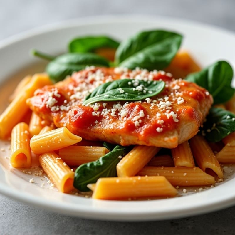 Creamy Tomato Chicken Pasta with Fresh Spinach