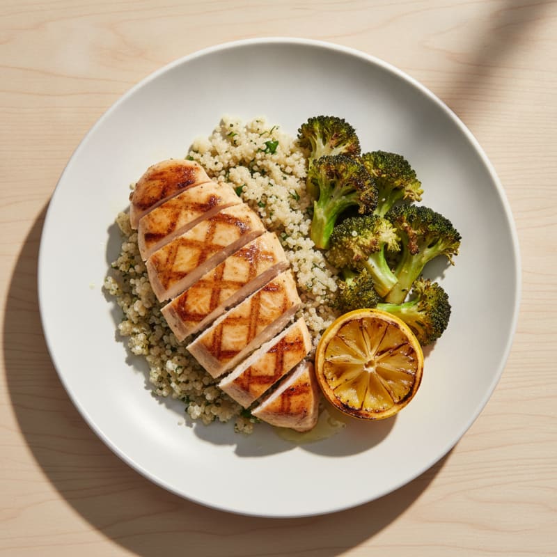 Grilled Chicken Breast with Quinoa and Roasted Broccoli
