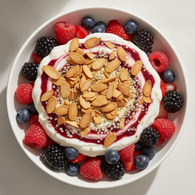 Greek Yogurt Protein Parfait with Mixed Berries and Almonds