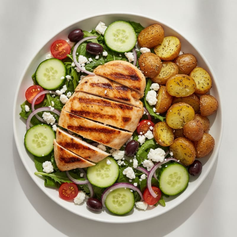 Grilled Chicken Greek Salad with Feta and Kalamata Olives