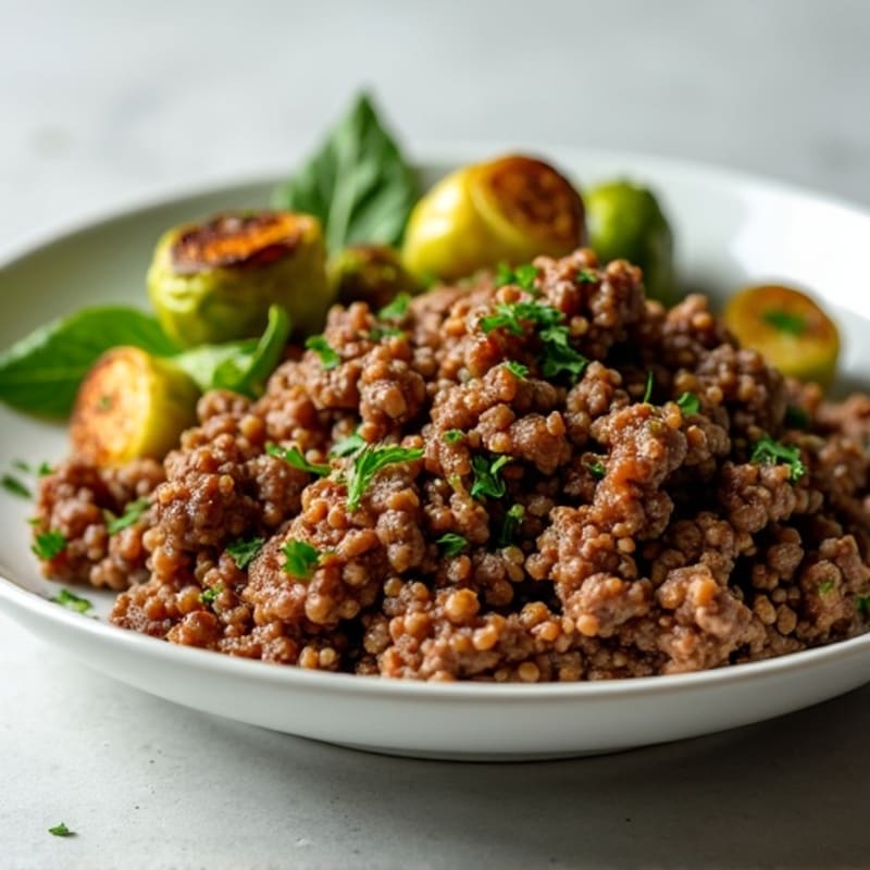 Garlic Herb Ground Beef and Crispy Brussels Sprouts