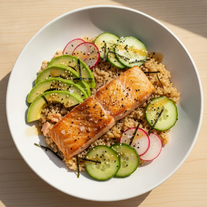 Salmon Sushi Rice Bowl with Avocado