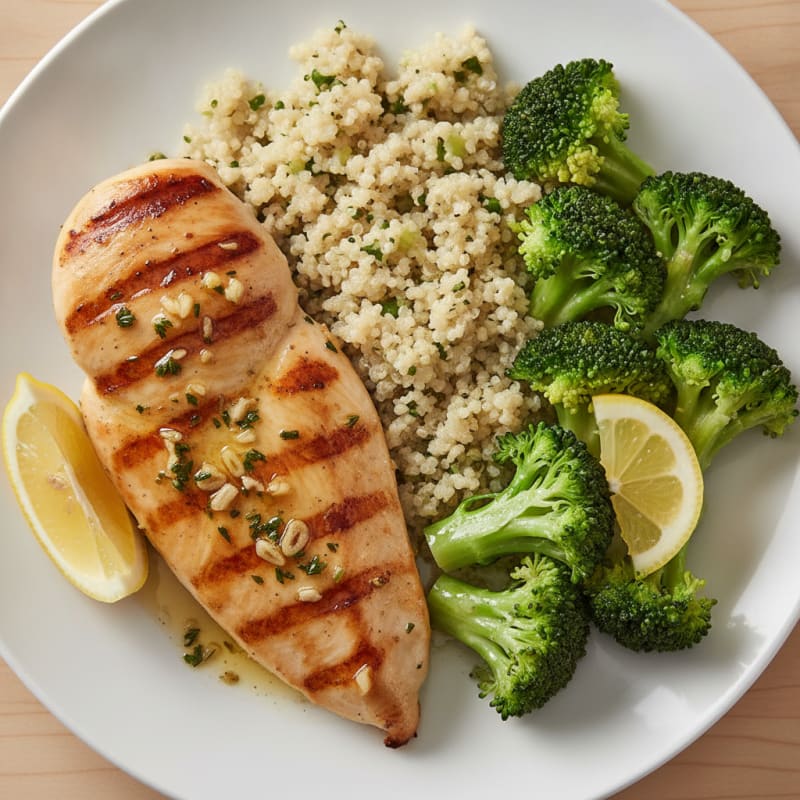 Grilled Chicken Breast with Quinoa and Steamed Broccoli