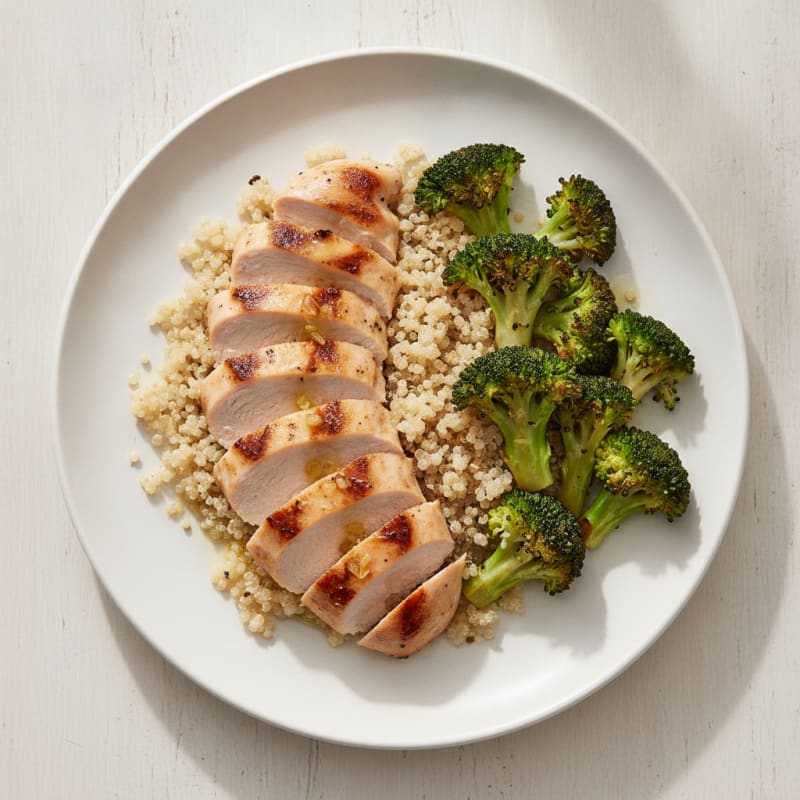 Grilled Chicken Breast with Quinoa and Roasted Broccoli