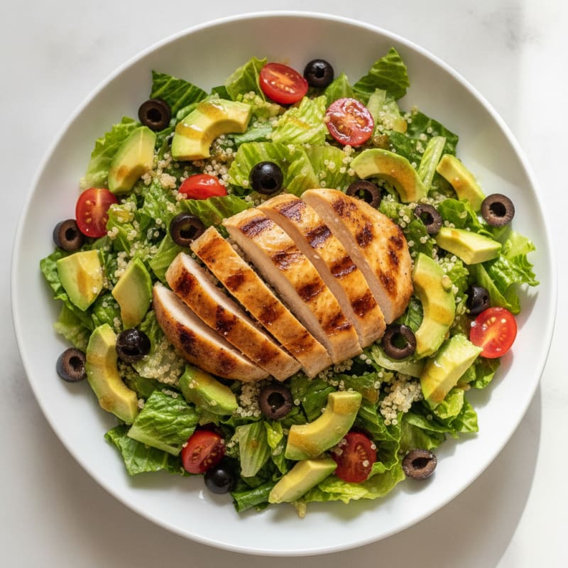 Grilled Chicken Mexican Salad with Avocado and Olives