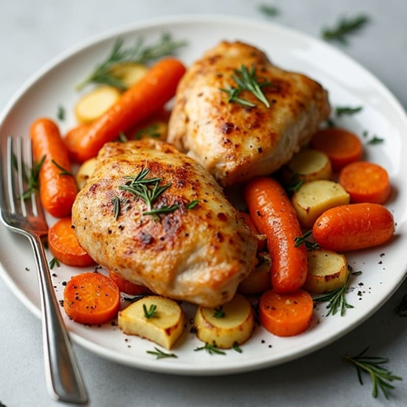Sheet Pan Garlic Herb Roasted Chicken Thighs with Crispy Root Vegetables