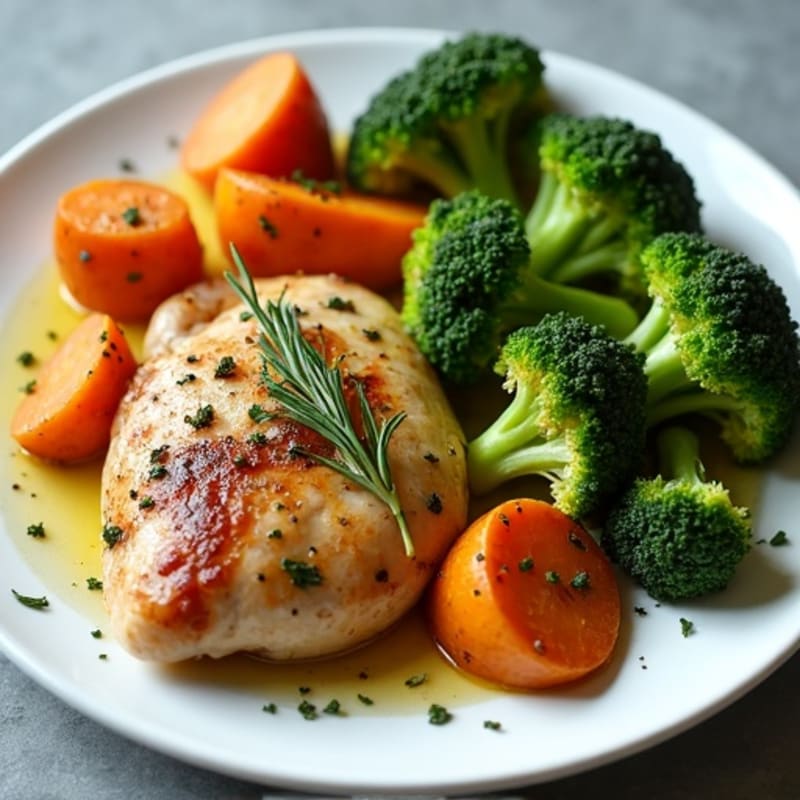 Herb-Roasted Chicken with Roasted Sweet Potatoes and Broccoli