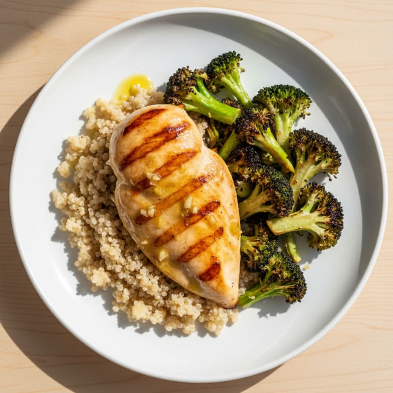 Grilled Chicken Breast with Quinoa and Roasted Broccoli