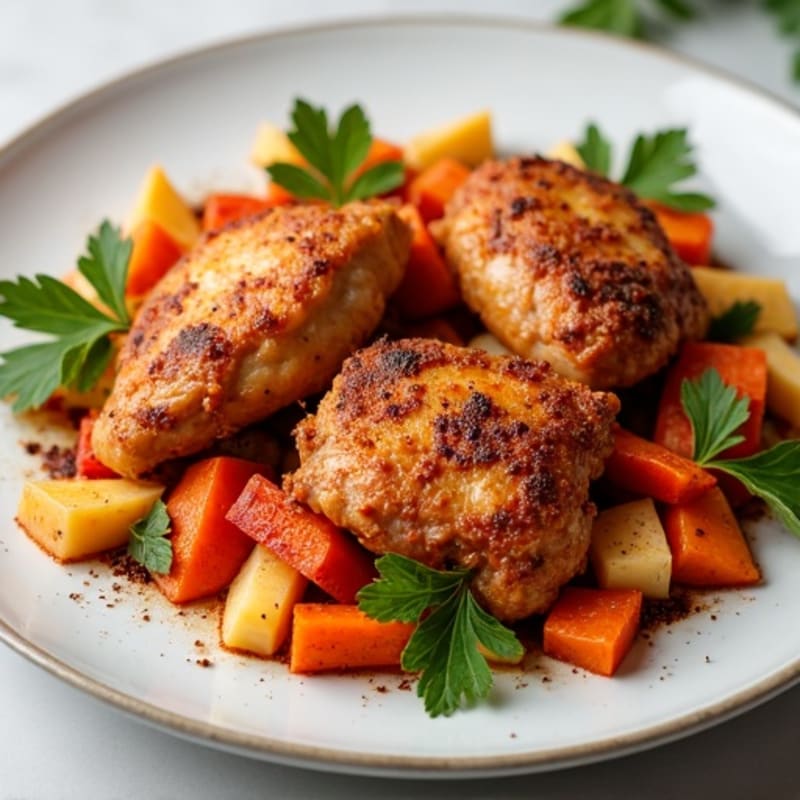 Crispy Spiced Chicken Thighs with Roasted Root Vegetables