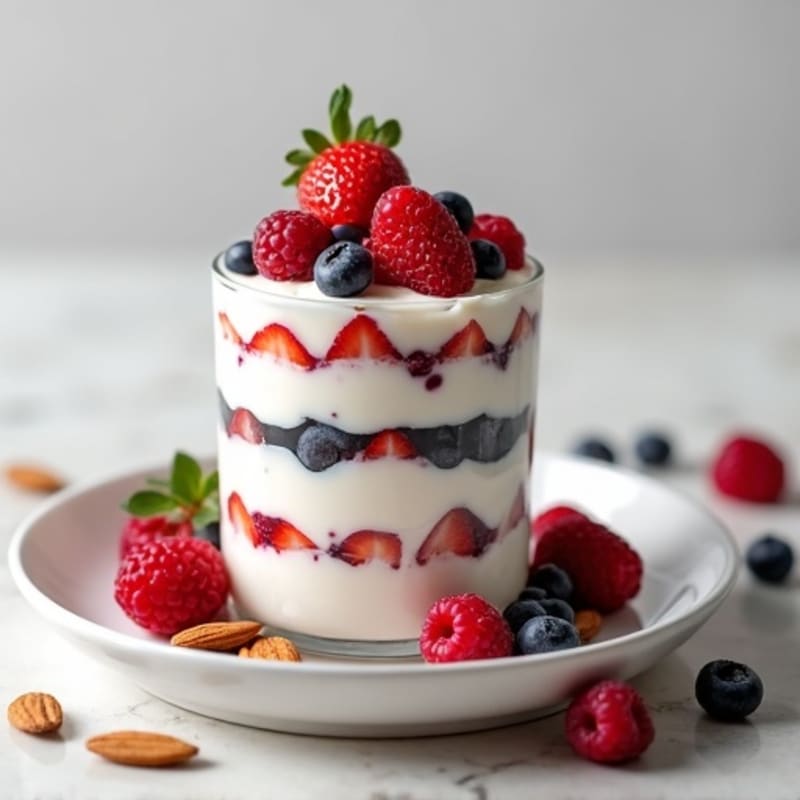 Greek Yogurt Protein Parfait with Mixed Berries and Almonds