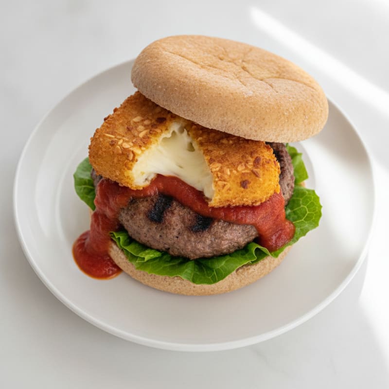 Mozzarella Stick Beef Burger with Marinara