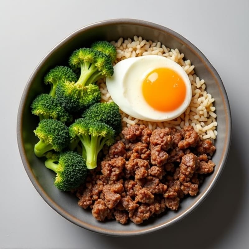 Savory Beef and Crispy Broccoli Brown Rice Bowl