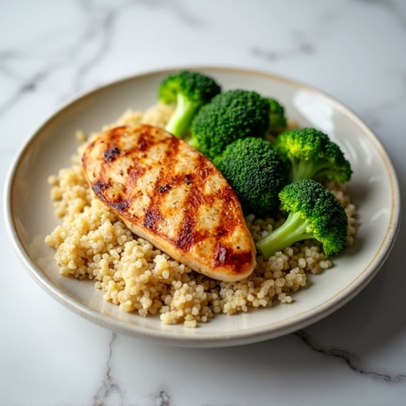 Grilled Chicken Breast with Steamed Broccoli and Quinoa