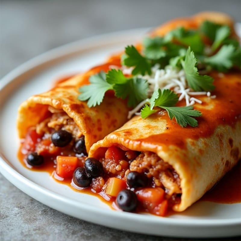 Shredded Chicken and Black Bean Enchiladas with Smoky Chili Sauce